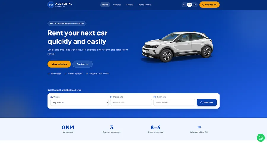 Sajt Alis Rental — iznajmljivanje automobila u Sarajevu.