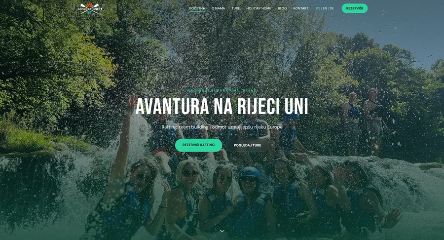 Sajt Lotus Raft — rafting i avantura na rijeci Uni.